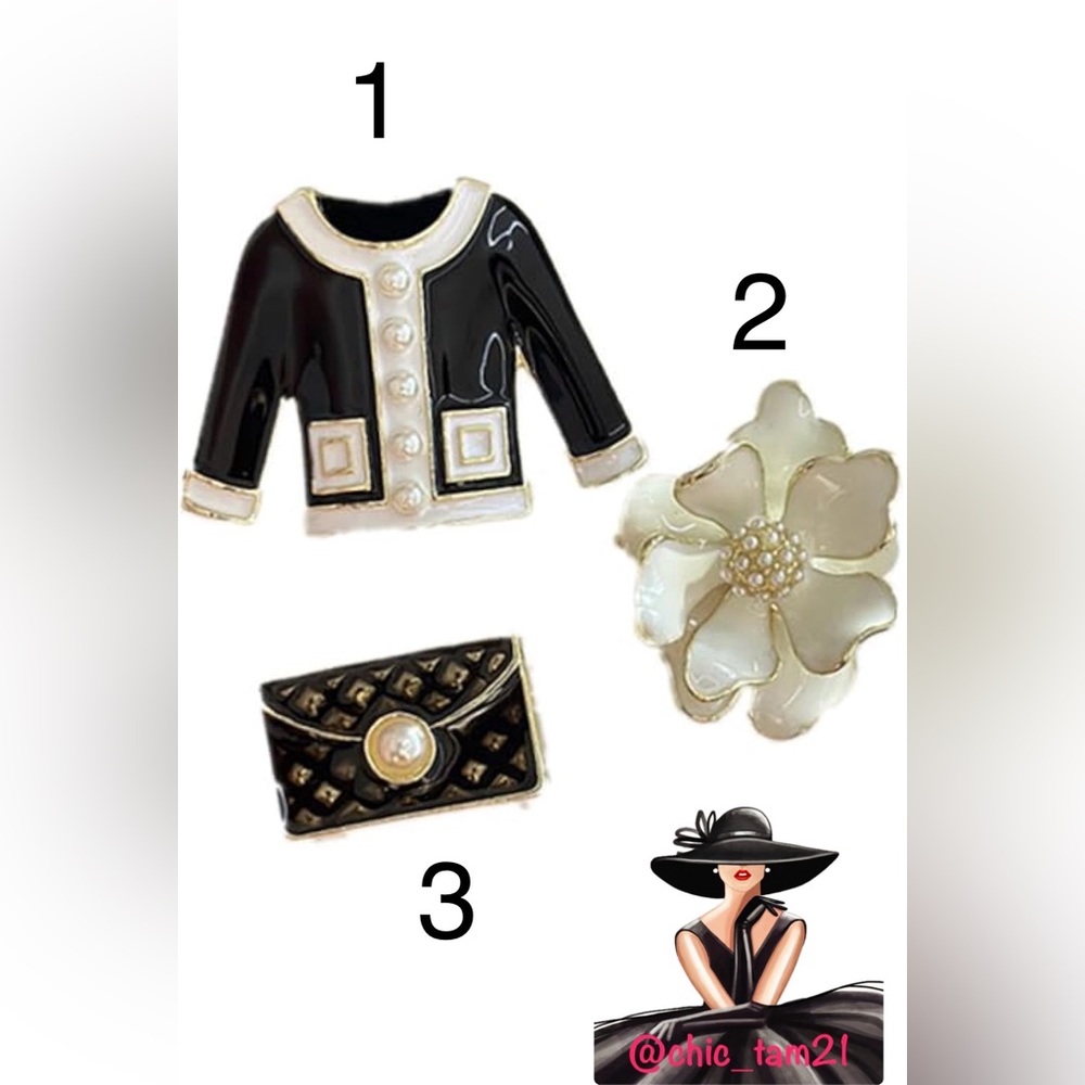 Moon Goddess Boutique Black and Cream Enamel Jacket Brooch